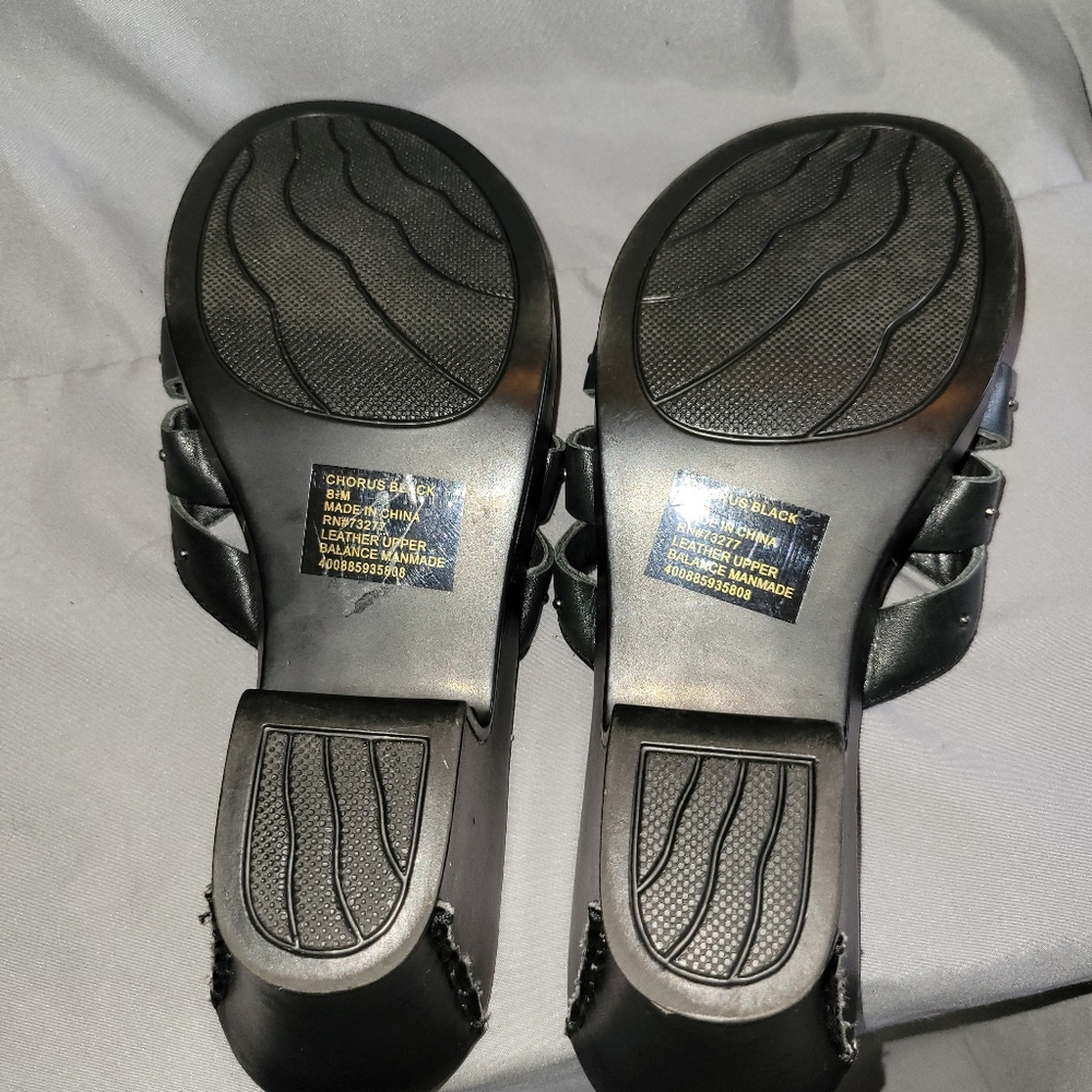 Leather Sandals 8M Black Slip On Shoes - Picture 4 of 5